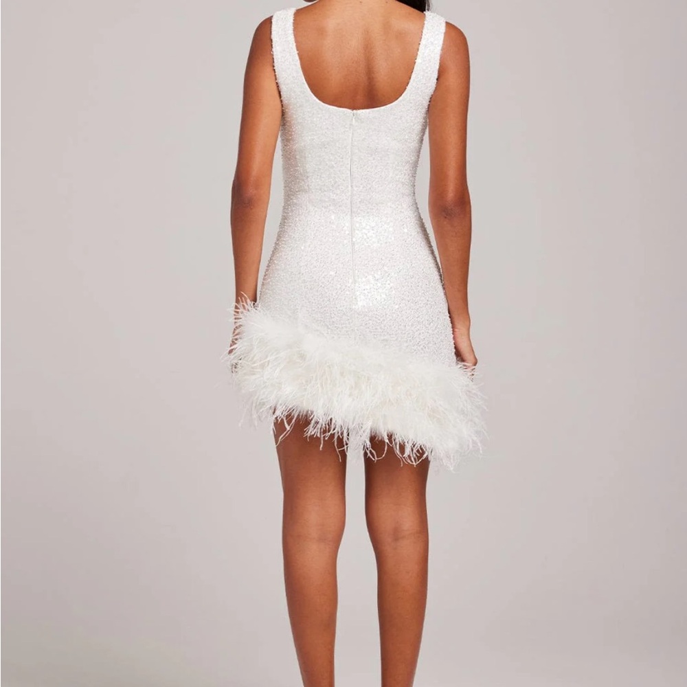 NADINE MERABI White Mini Dress with Feather Detail - Picture 3 of 8